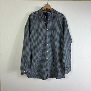 Ariat Pro Series Men's Large Tall Blue White Plaid Button Down Iker Shirt Pocket